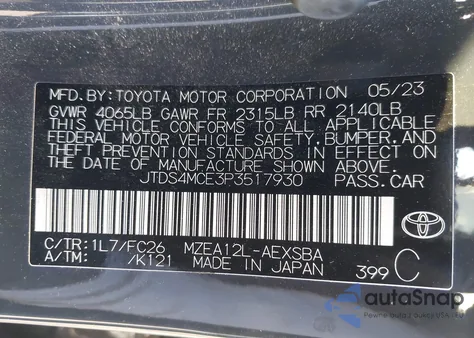 2023 Toyota Corolla Se from USA, damaged, VIN JTDS4MCE3P3517930